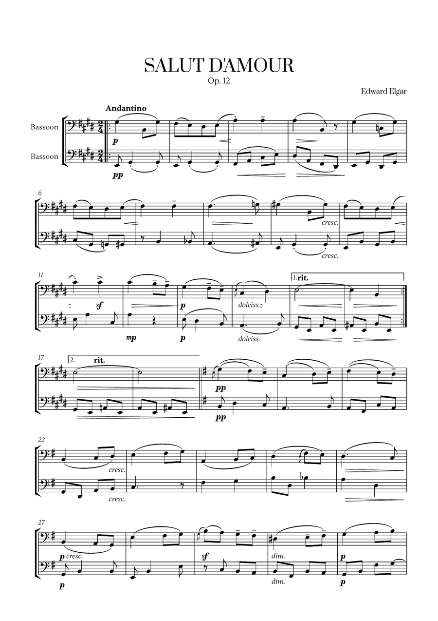 Edward Elgar - Salut d'Amour (for Bassoon Duet) Woodwind Duet scores gallery preview page 1