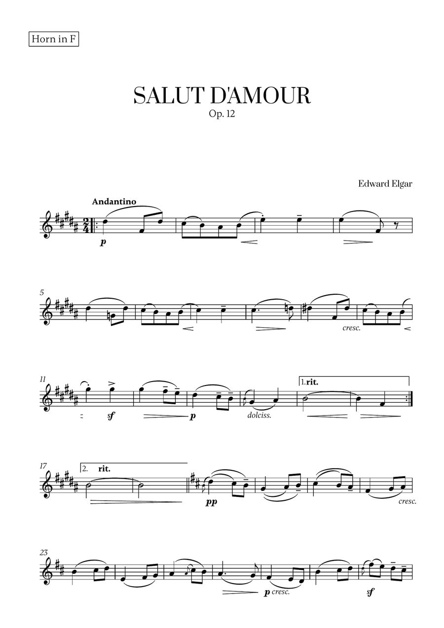 Edward Elgar - Salut d'Amour (for French Horn and Clarinet) Woodwind Duet scores gallery preview page 4