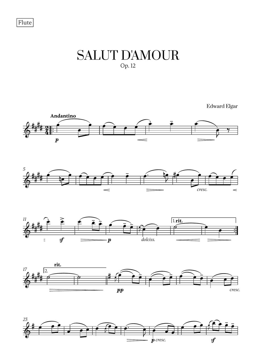 Edward Elgar - Salut d'Amour (for Flute and Violin) Flute scores gallery preview page 4