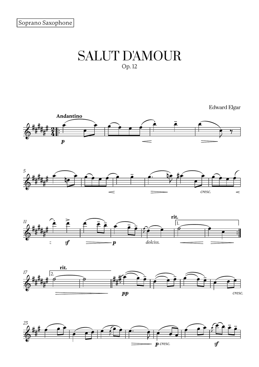 Edward Elgar - Salut d'Amour (for Soprano Saxophone and Oboe) Woodwind Duet scores gallery preview page 4