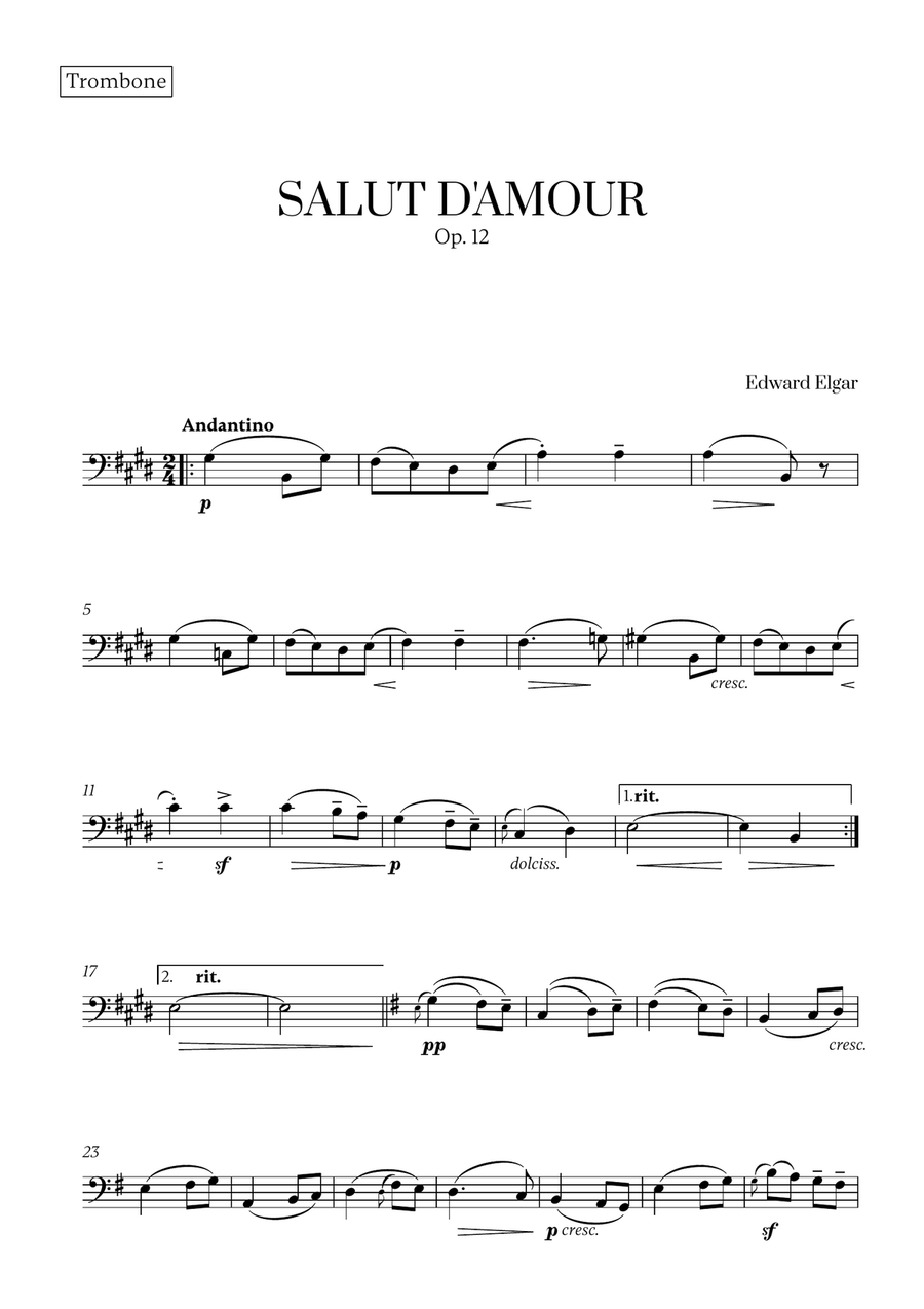 Edward Elgar - Salut d'Amour (for Trombone and Bassoon) Trombone Duet scores gallery preview page 4
