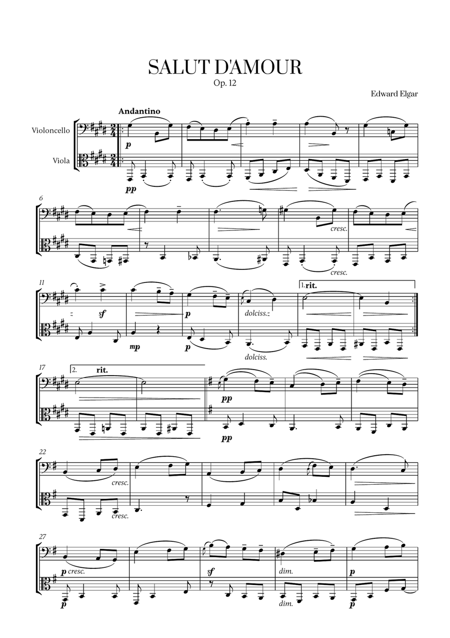 Edward Elgar - Salut d'Amour (for Cello and Viola) String Duet scores gallery preview page 1