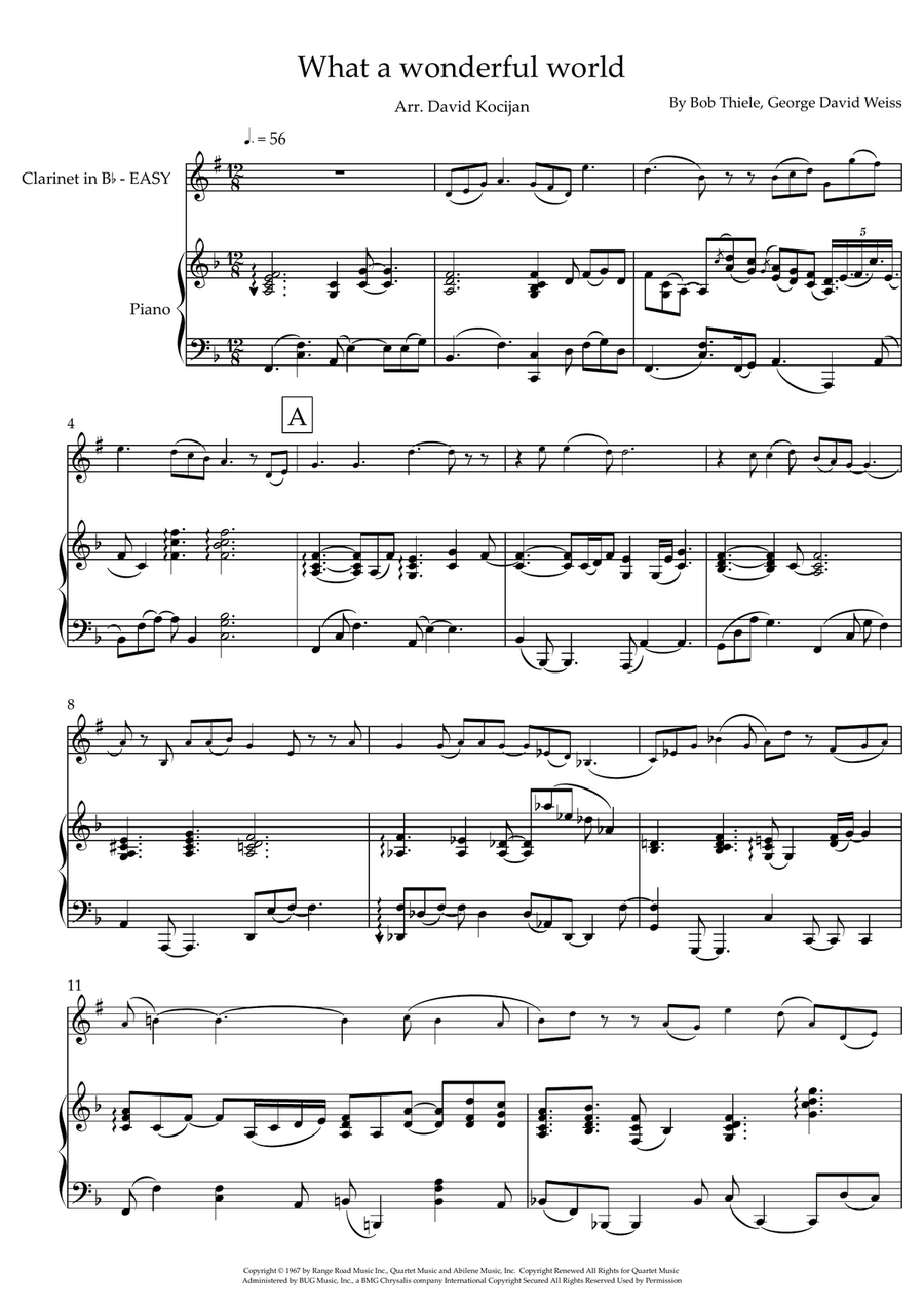 What A Wonderful World B-Flat Clarinet scores gallery preview page 1