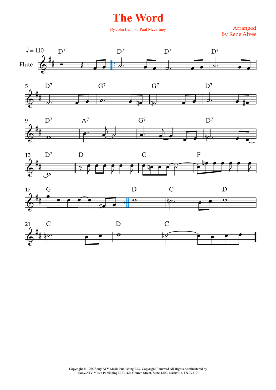 The Word The Word Flute Solo scores gallery preview page 1