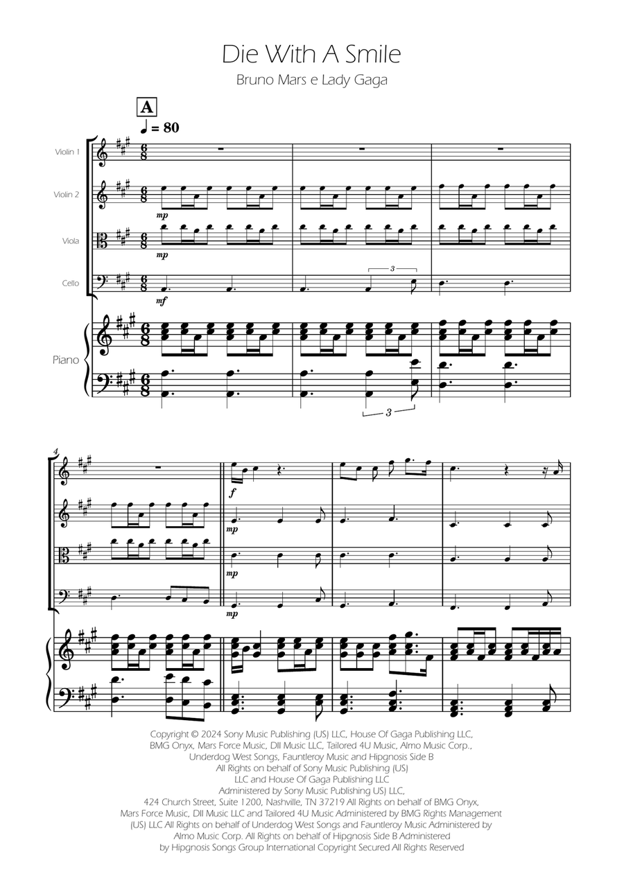 Die With A Smile String Quartet scores gallery preview page 1