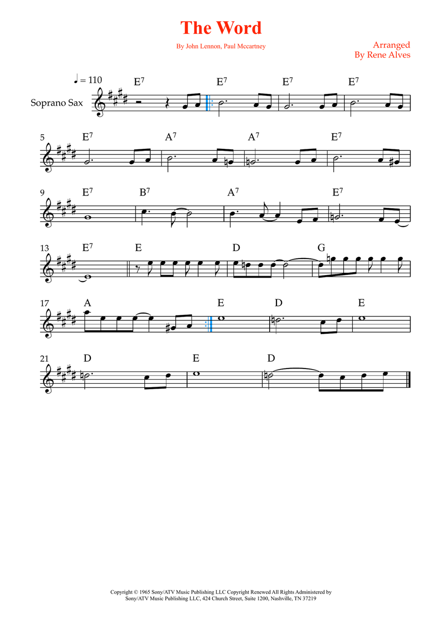 The Word The Word Soprano Saxophone scores gallery preview page 1