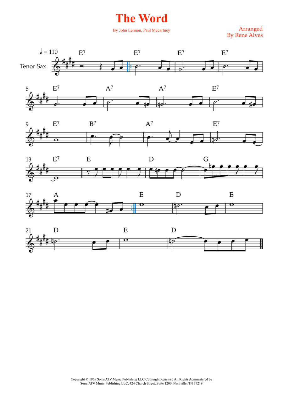 The Word The Word Tenor Saxophone scores gallery preview page 1
