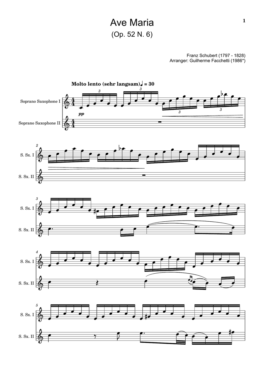 Ave Maria by F. Schubert – Arranged for S. Sax Duet. Woodwind Duet scores gallery preview page 1