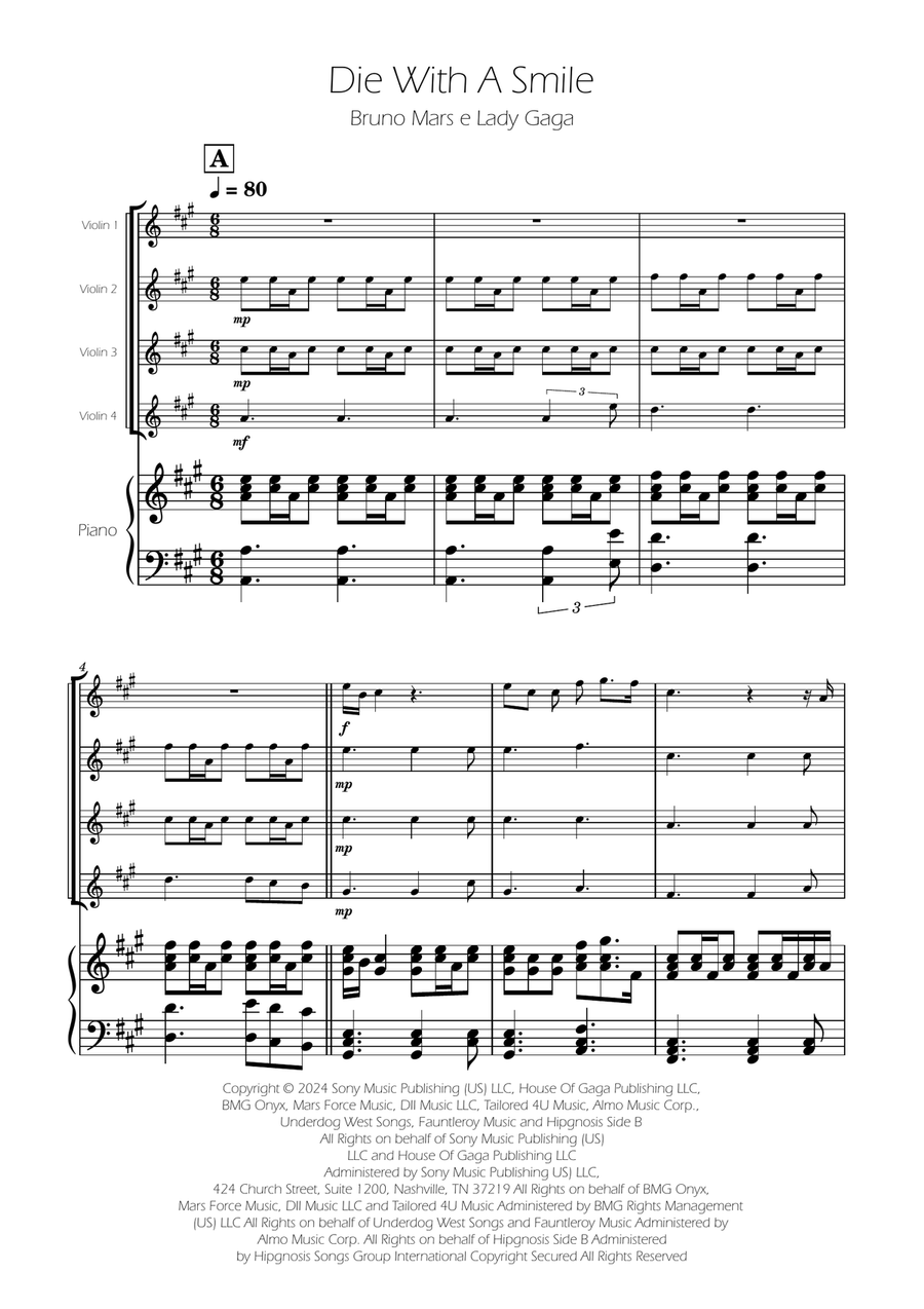 Die With A Smile String Quartet scores gallery preview page 1