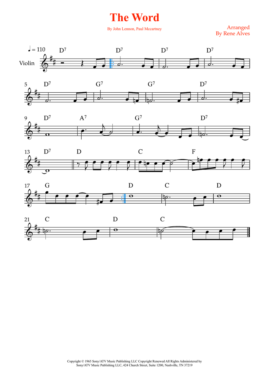 The Word The Word Violin Solo scores gallery preview page 1