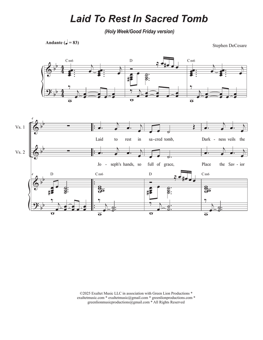 Laid To Rest In Sacred Tomb (Holy Week/Good Friday version) (SATB) 4-Part scores gallery preview page 1