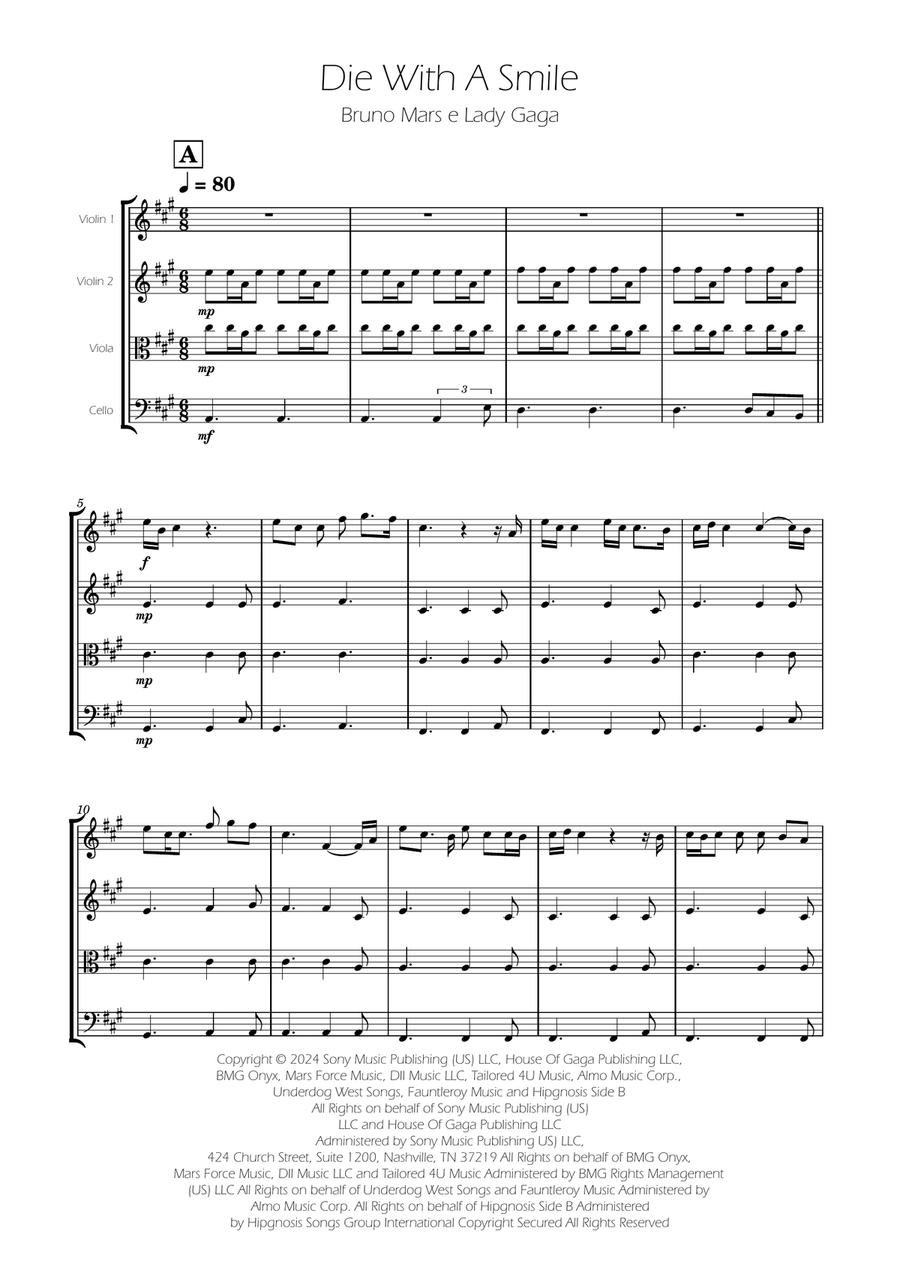 Die With A Smile String Quartet scores gallery preview page 1