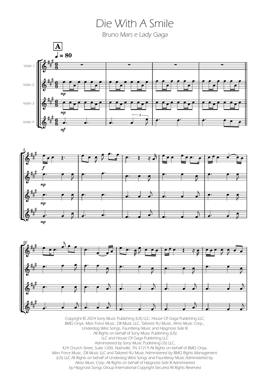 Die With A Smile String Quartet scores gallery preview page 1