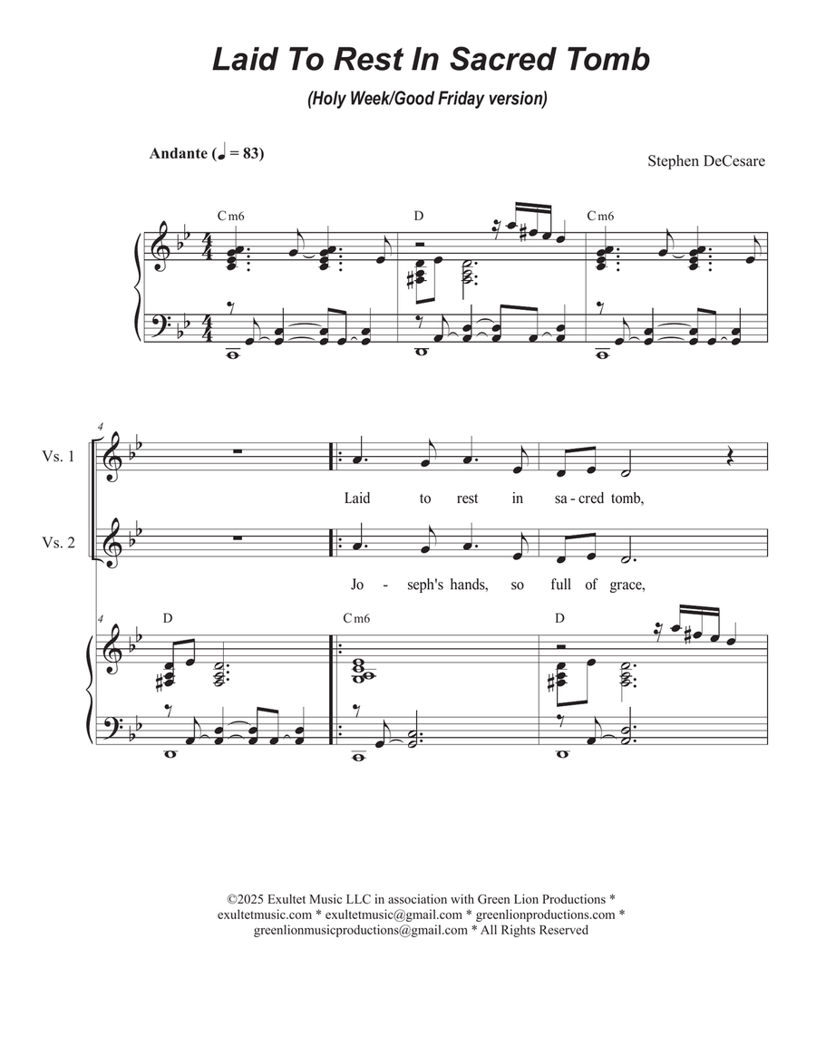 Laid To Rest In Sacred Tomb (Holy Week/Good Friday version) (2-part choir - (TB) TB scores gallery preview page 1
