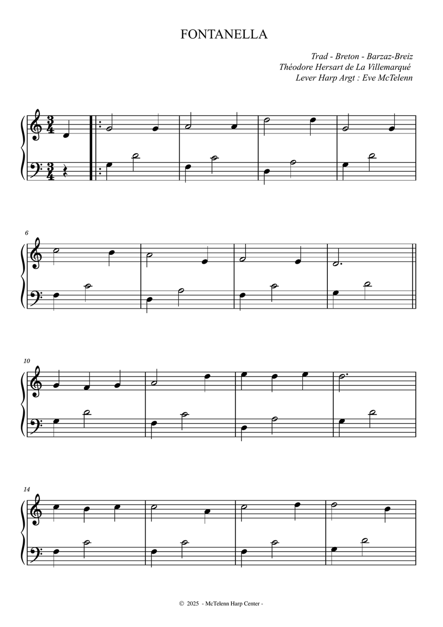Fontanella - 4 Versions - Beginner & 27 String Harp | McTelenn Harp Center Celtic Harp scores gallery preview page 5