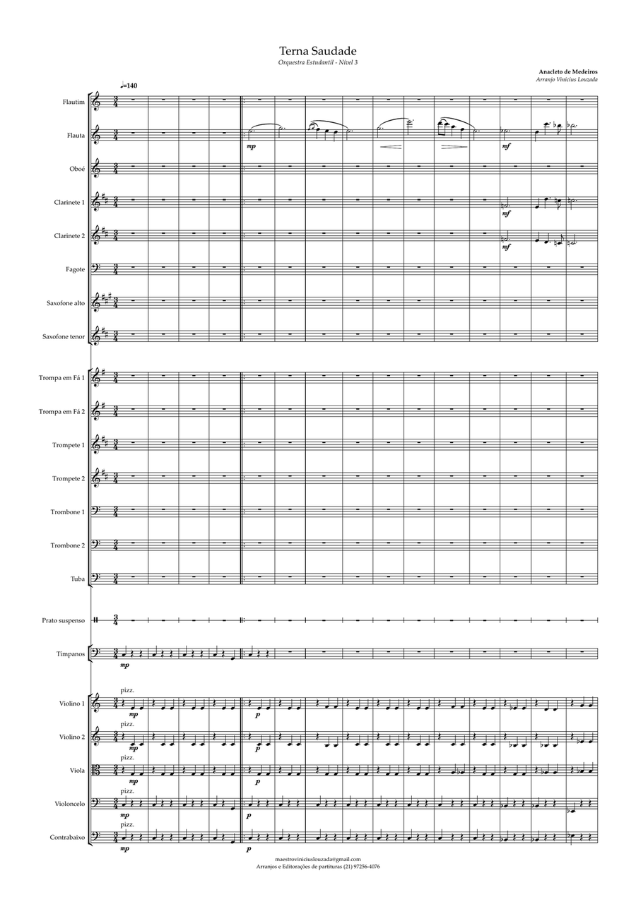 Terna Saudade - Anacleto de Medeiros - Orquestra Estudantil nível 3 Full Orchestra scores gallery preview page 1