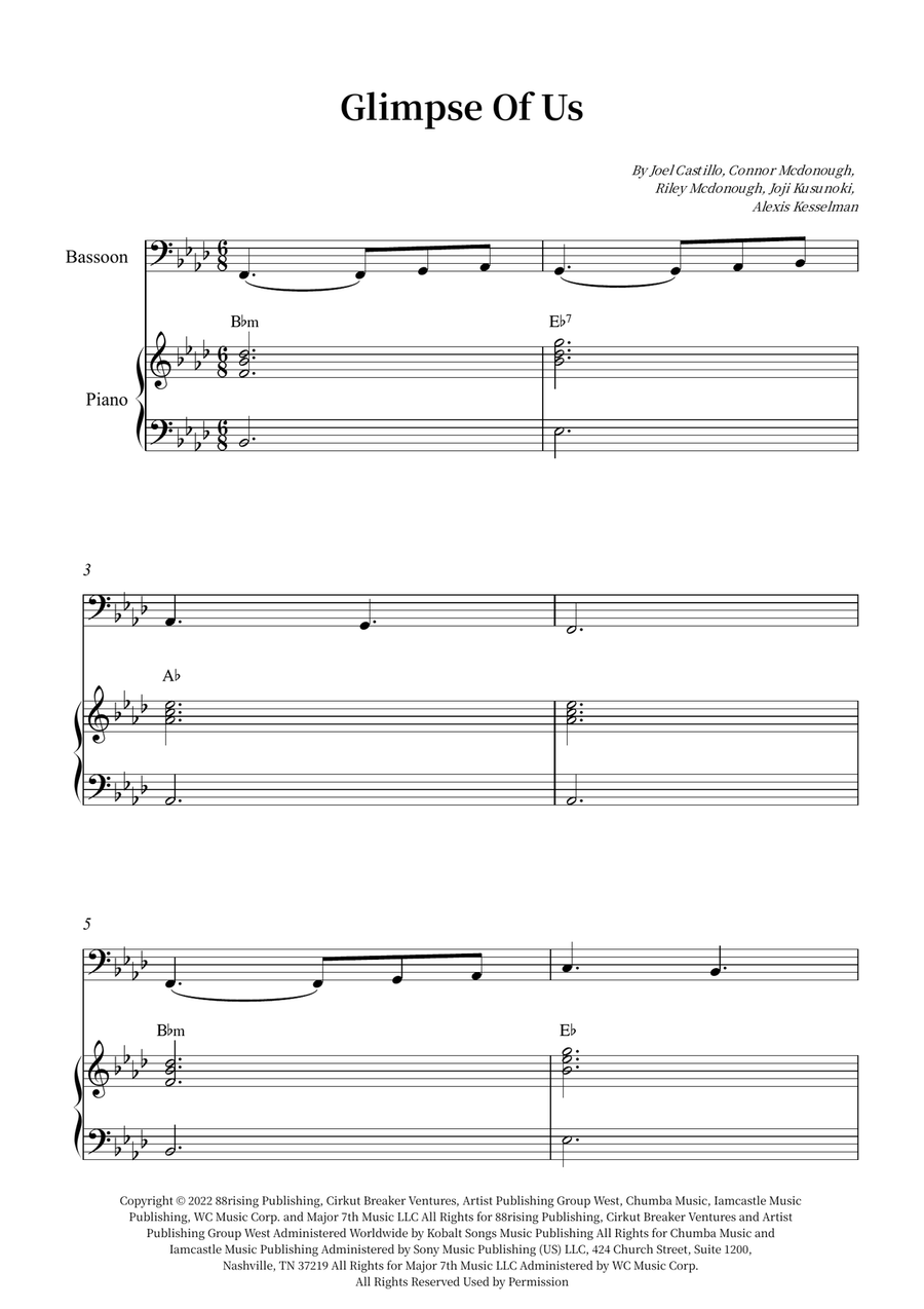 Glimpse Of Us Glimpse Of Us Bassoon scores gallery preview page 1