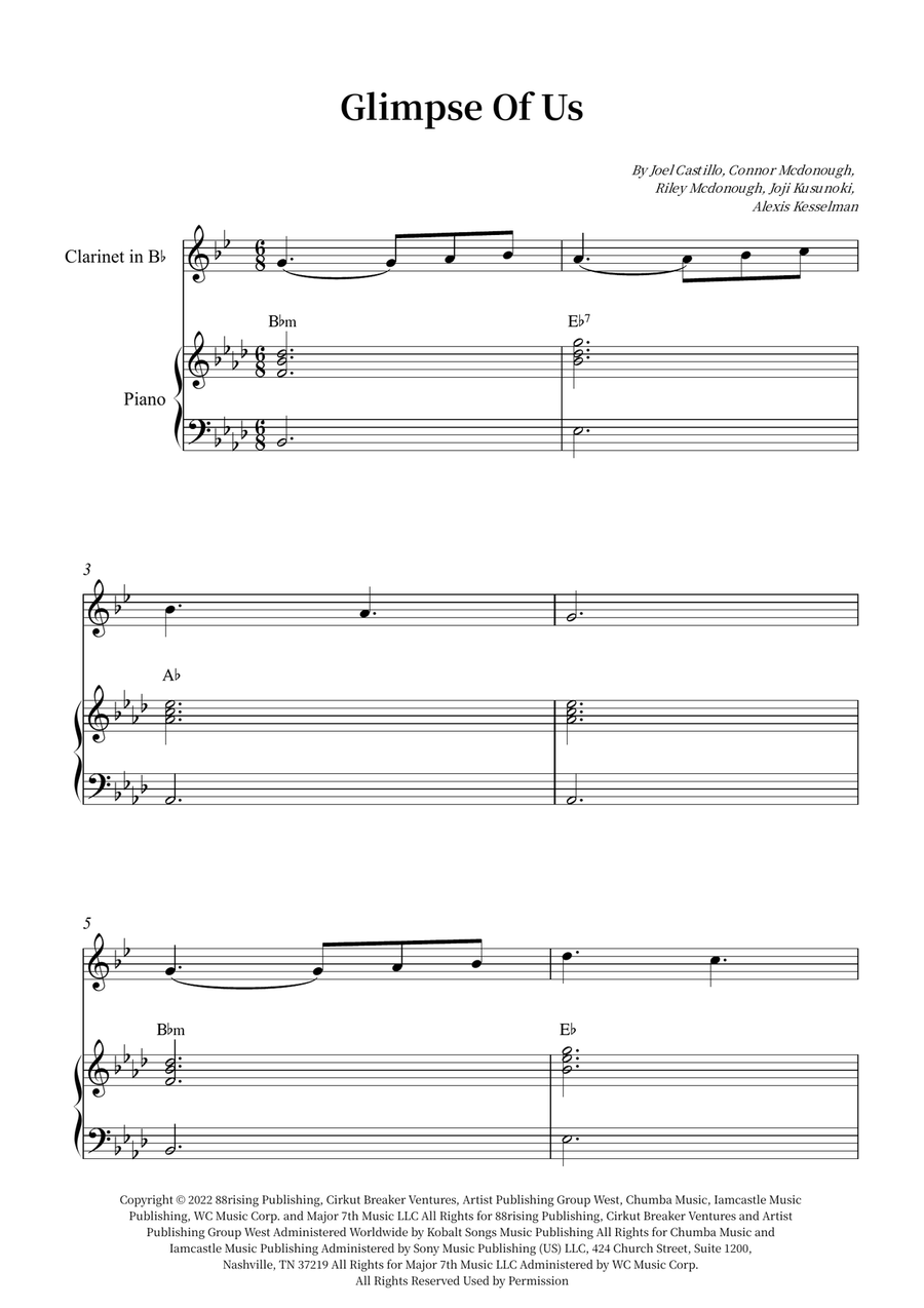 Glimpse Of Us Glimpse Of Us B-Flat Clarinet scores gallery preview page 1