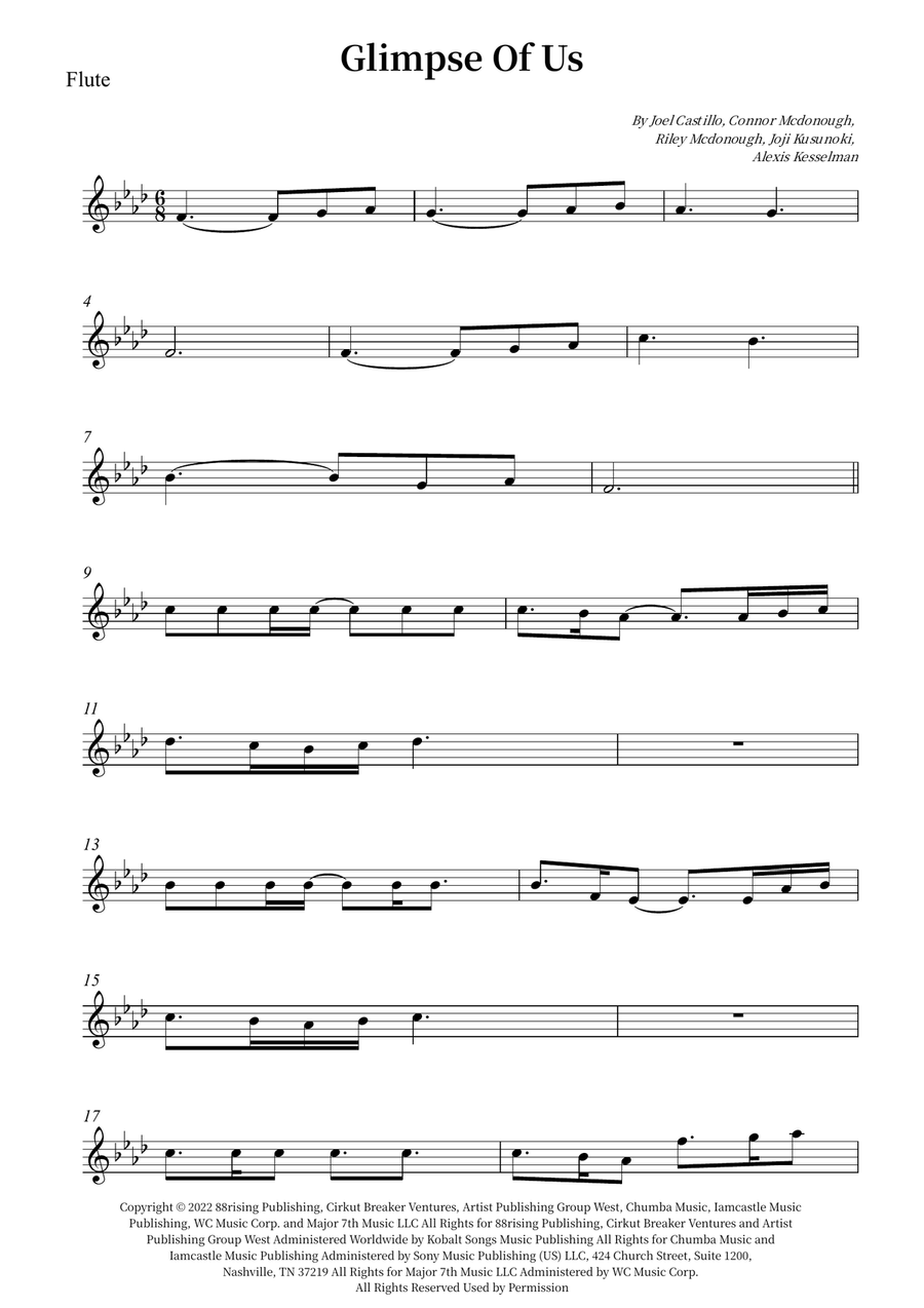 Glimpse Of Us Glimpse Of Us Flute Solo scores gallery preview page 1