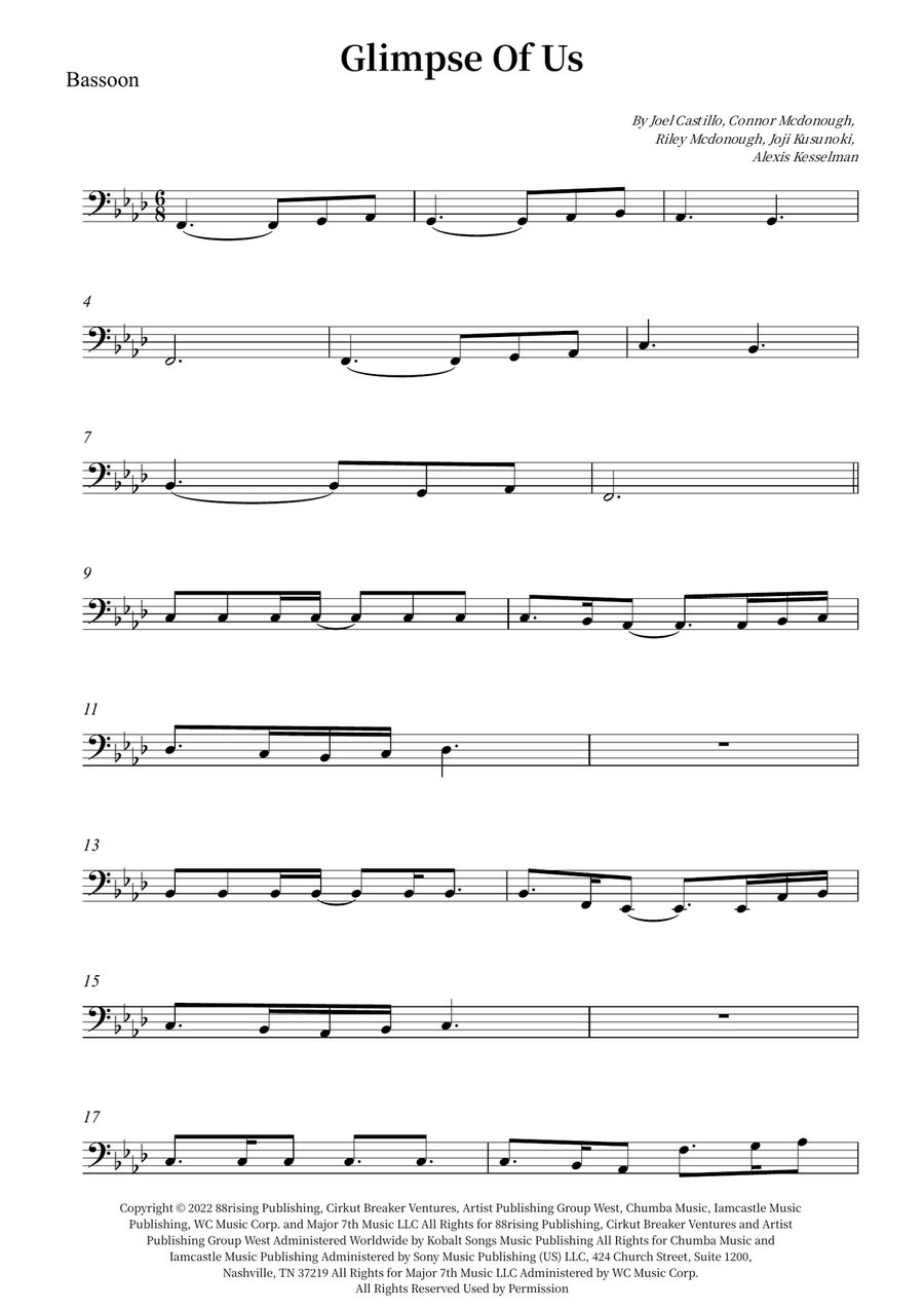 Glimpse Of Us Glimpse Of Us Bassoon Solo scores gallery preview page 1