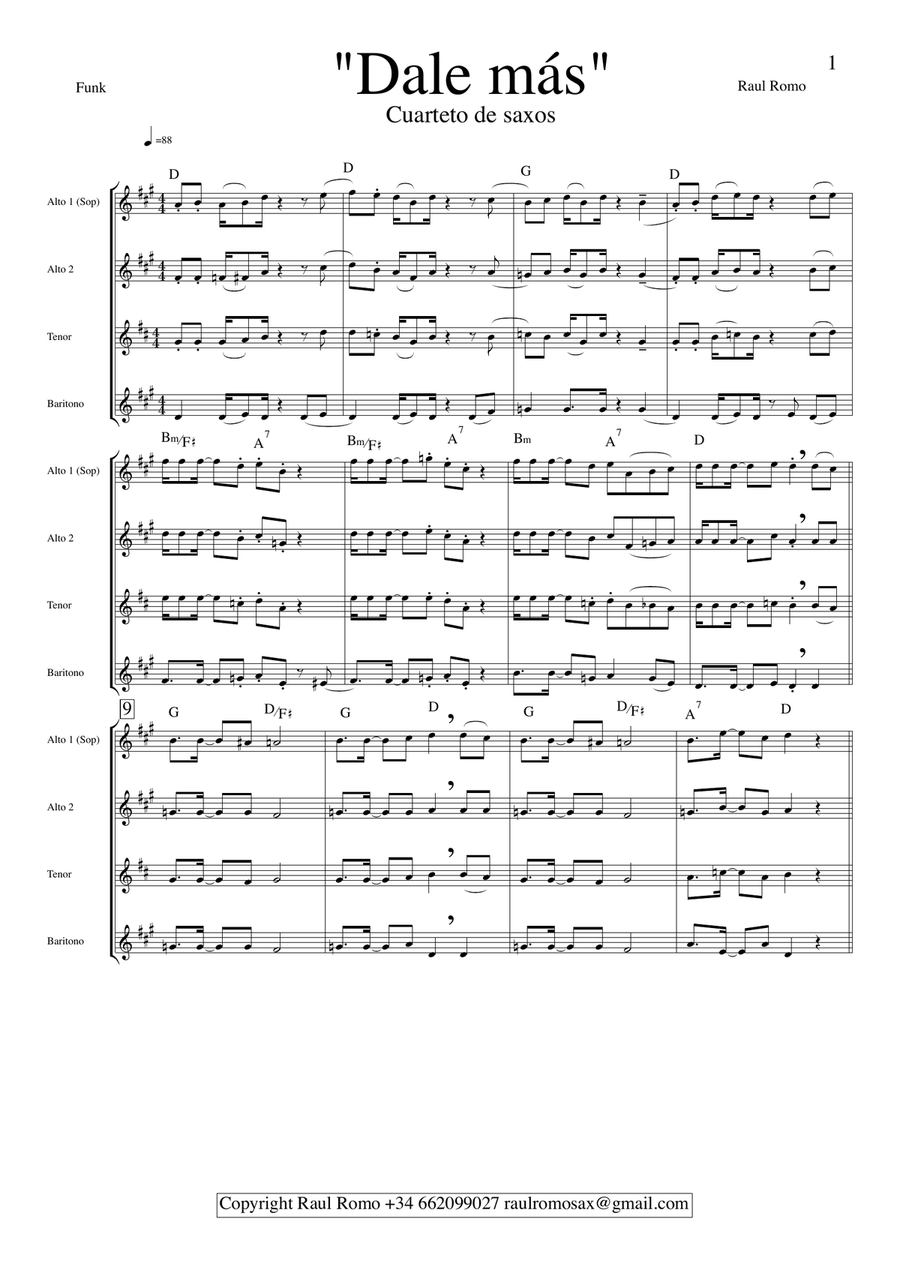 Dale mas - SAX QUARTET aatb satb Saxophone Quartet scores gallery preview page 1