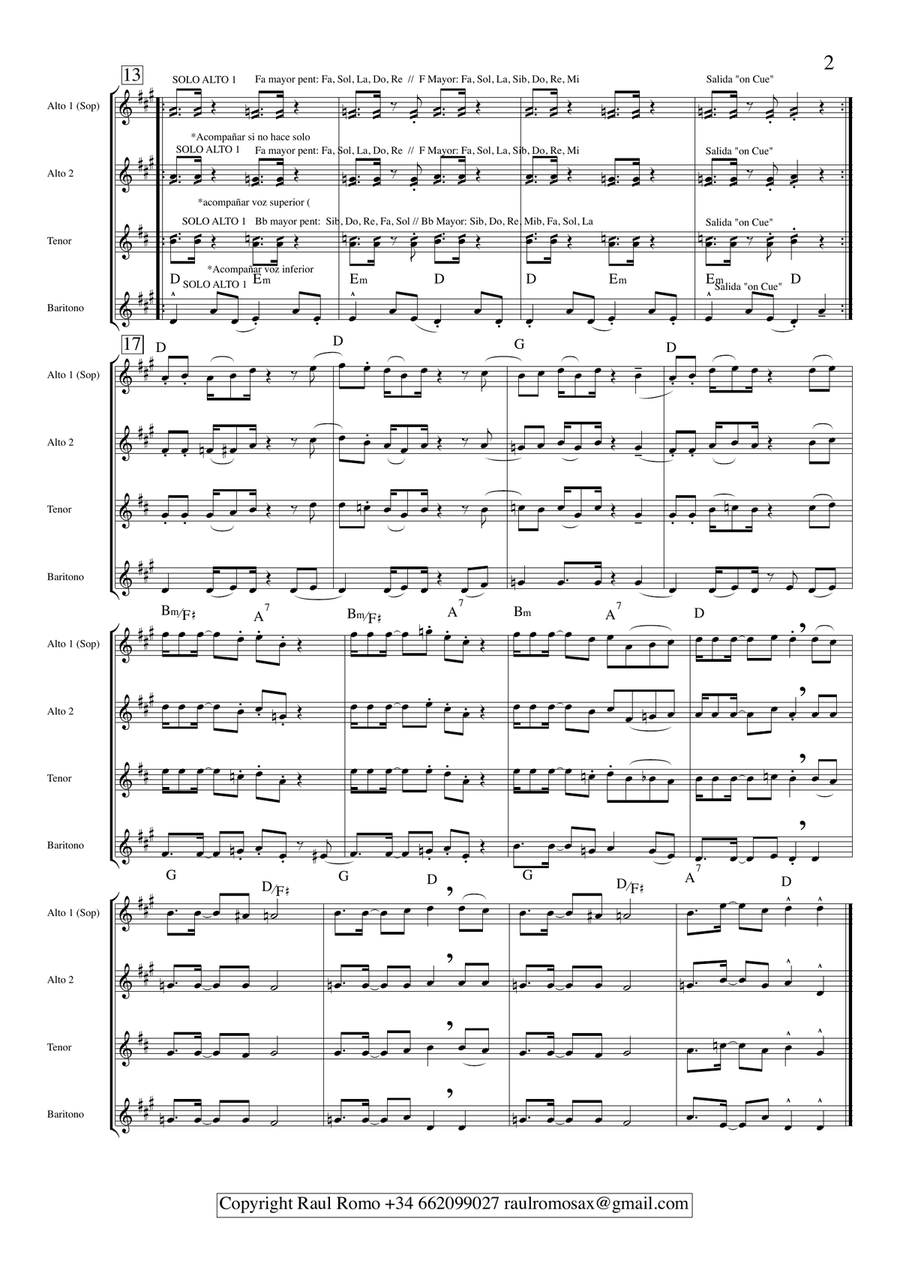 Dale mas - SAX QUARTET aatb satb Saxophone Quartet scores gallery preview page 2