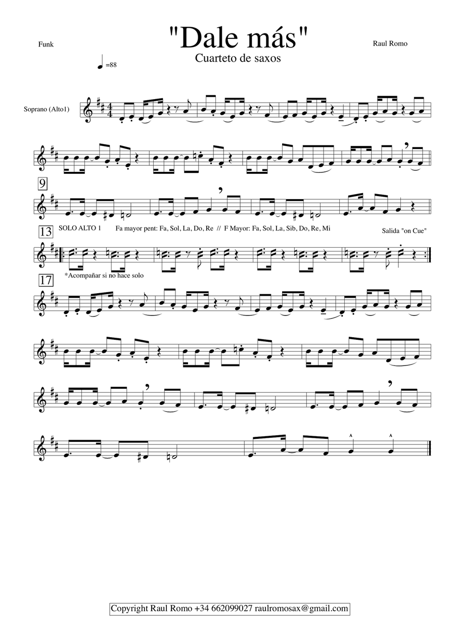 Dale mas - SAX QUARTET aatb satb Saxophone Quartet scores gallery preview page 3