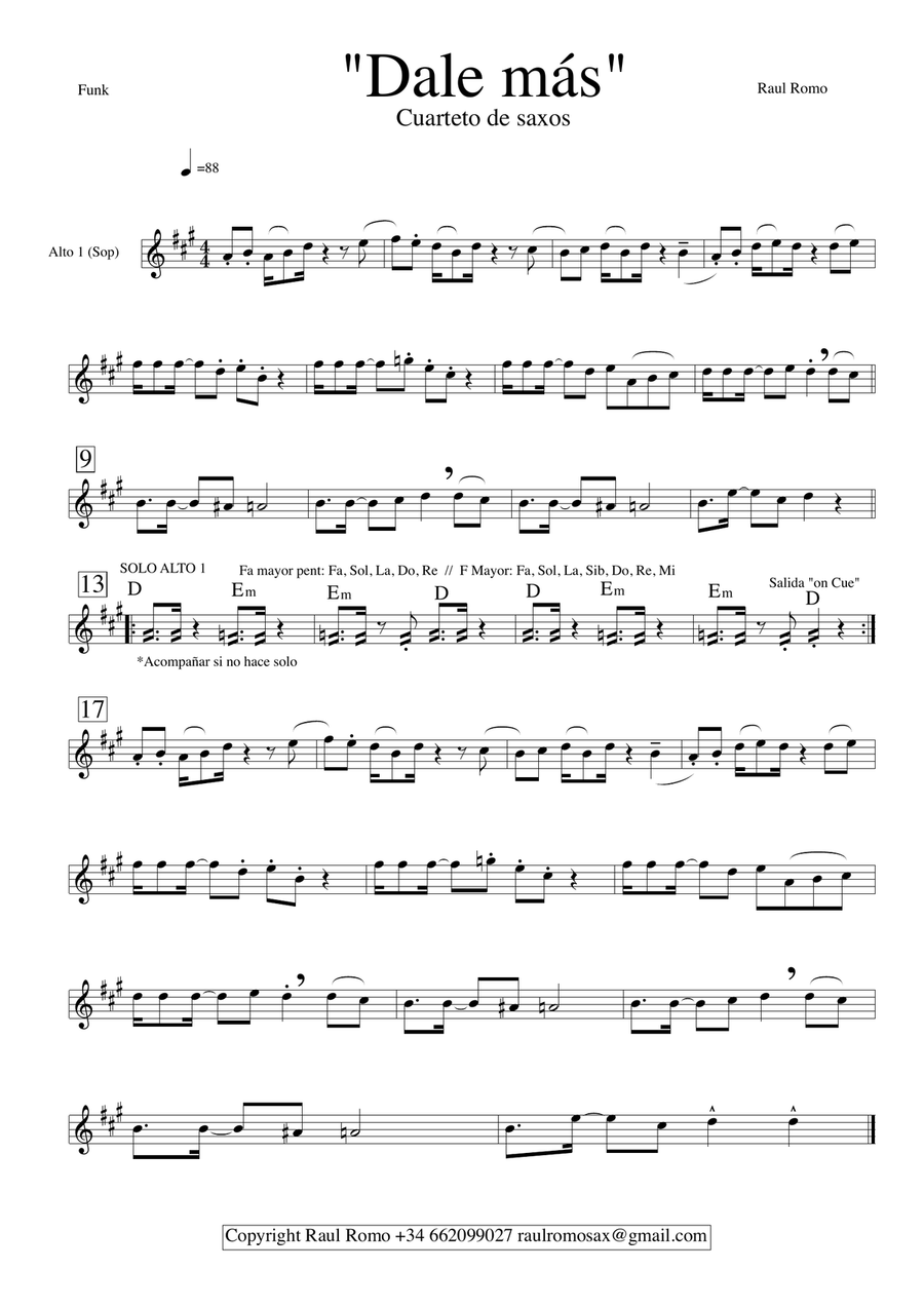Dale mas - SAX QUARTET aatb satb Saxophone Quartet scores gallery preview page 4