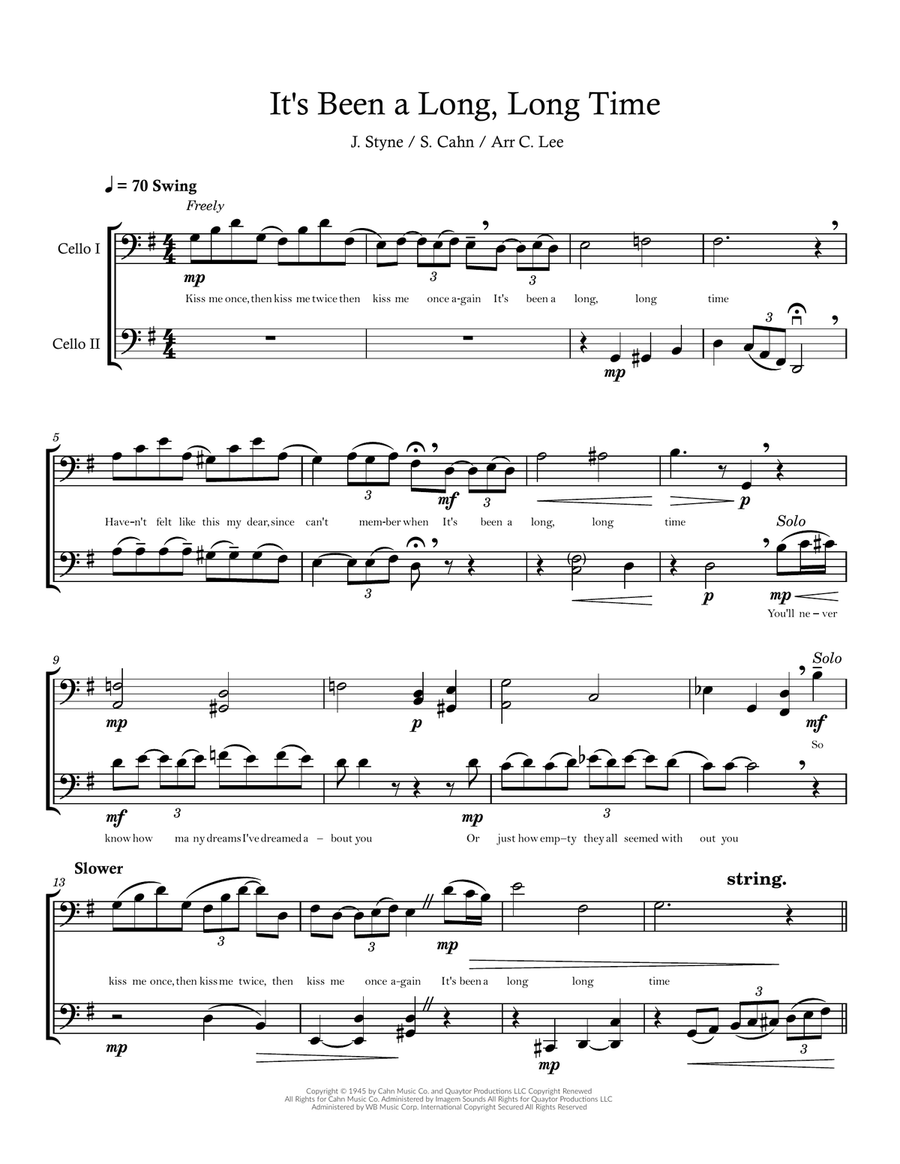 It's Been A Long, Long Time String Duet scores gallery preview page 1