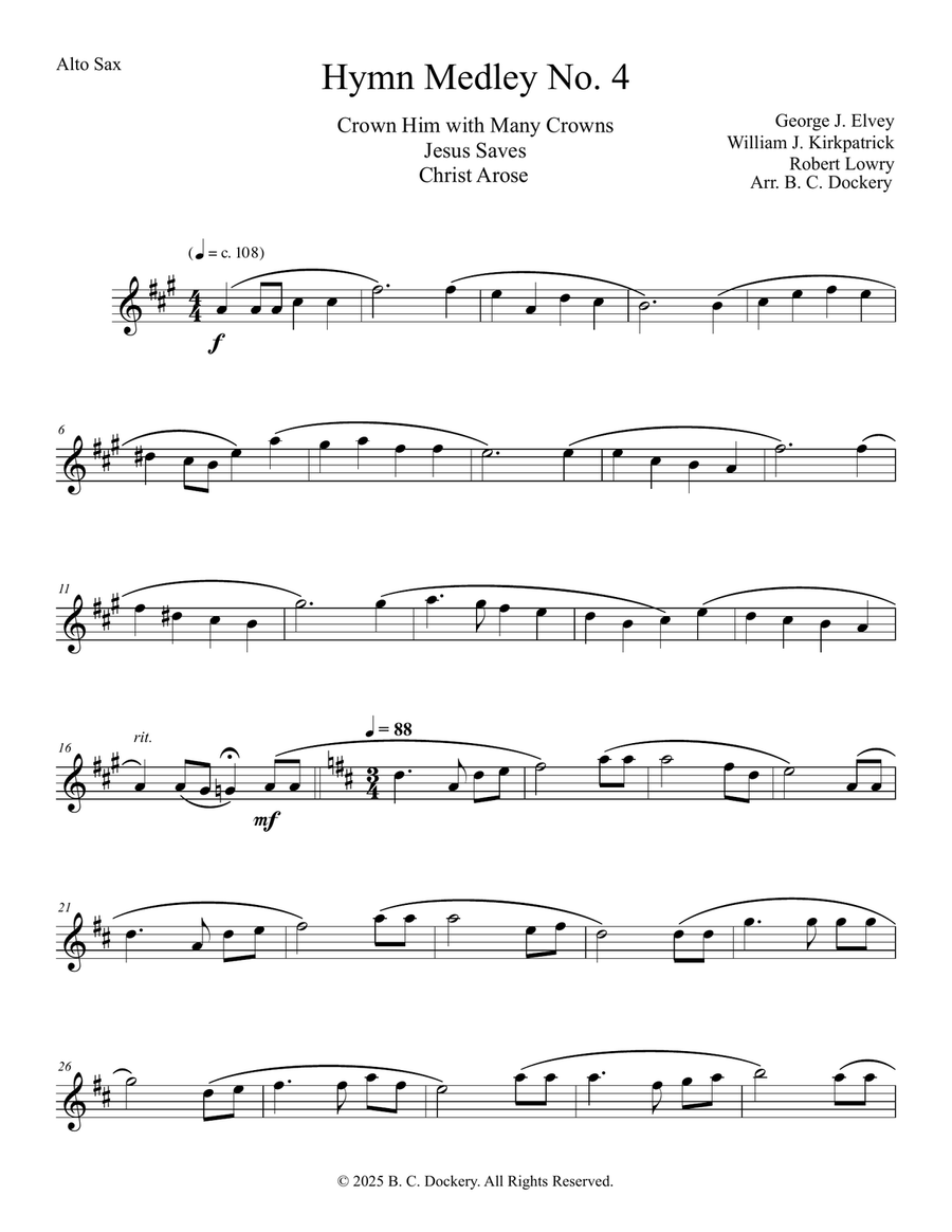Hymn Medley No. 4 (Alto Sax Solo) Alto Saxophone scores gallery preview page 1