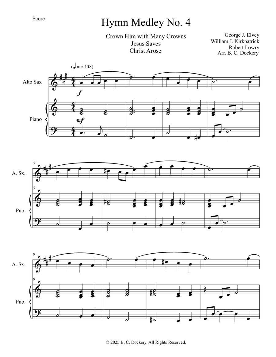 Hymn Medley No. 4 (Alto Sax Solo with Piano Accompaniment) Alto Saxophone scores gallery preview page 1