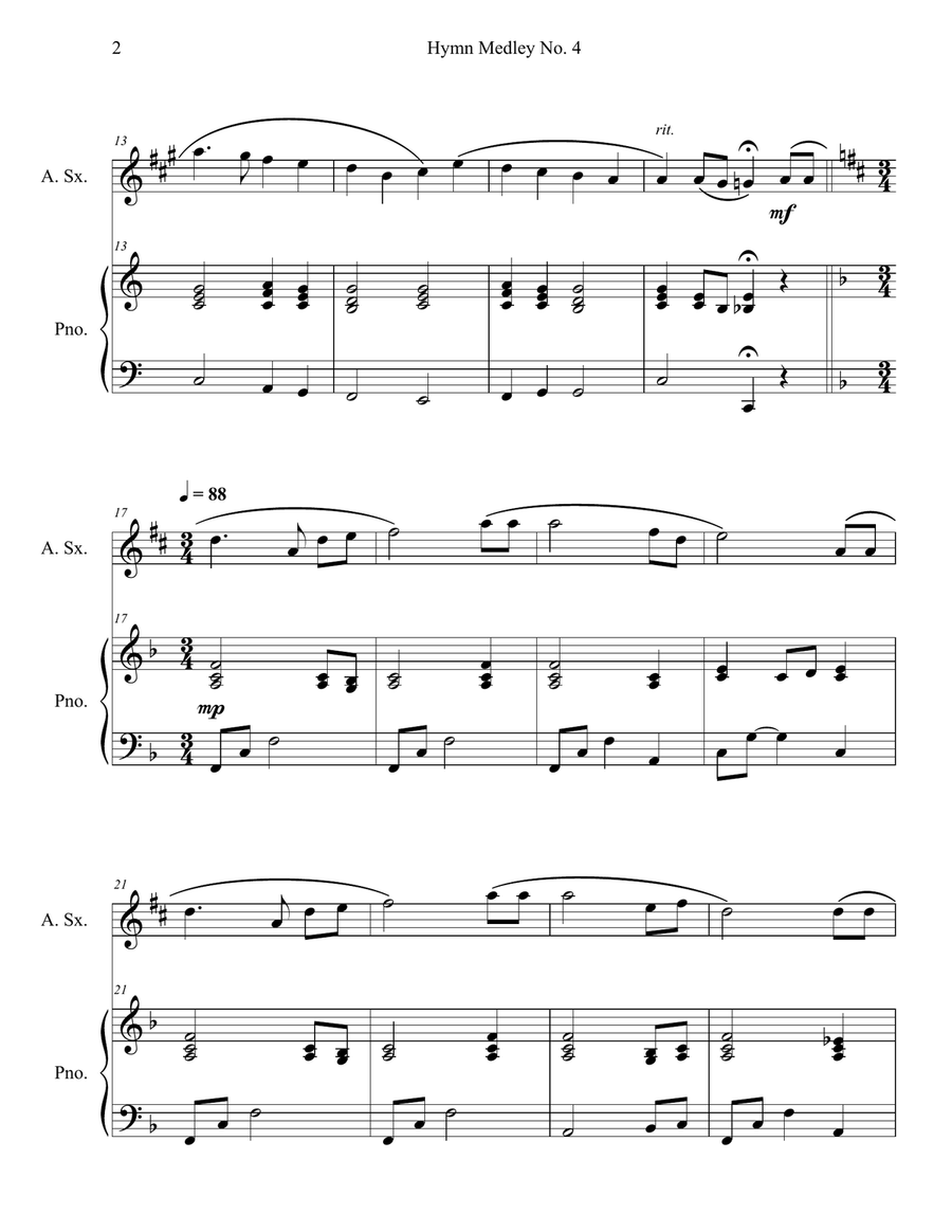Hymn Medley No. 4 (Alto Sax Solo with Piano Accompaniment) Alto Saxophone scores gallery preview page 2