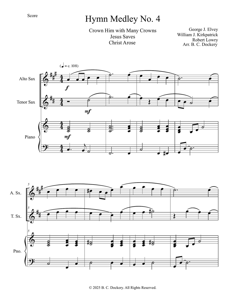 Hymn Medley No. 4 (Alto and Tenor Sax Duet with Piano Accompaniment) Woodwind Duet scores gallery preview page 1