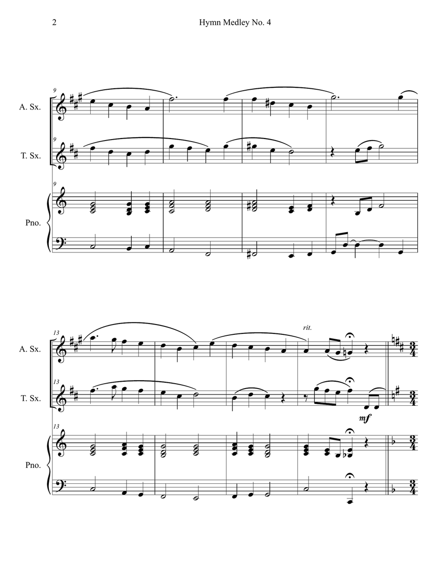 Hymn Medley No. 4 (Alto and Tenor Sax Duet with Piano Accompaniment) Woodwind Duet scores gallery preview page 2