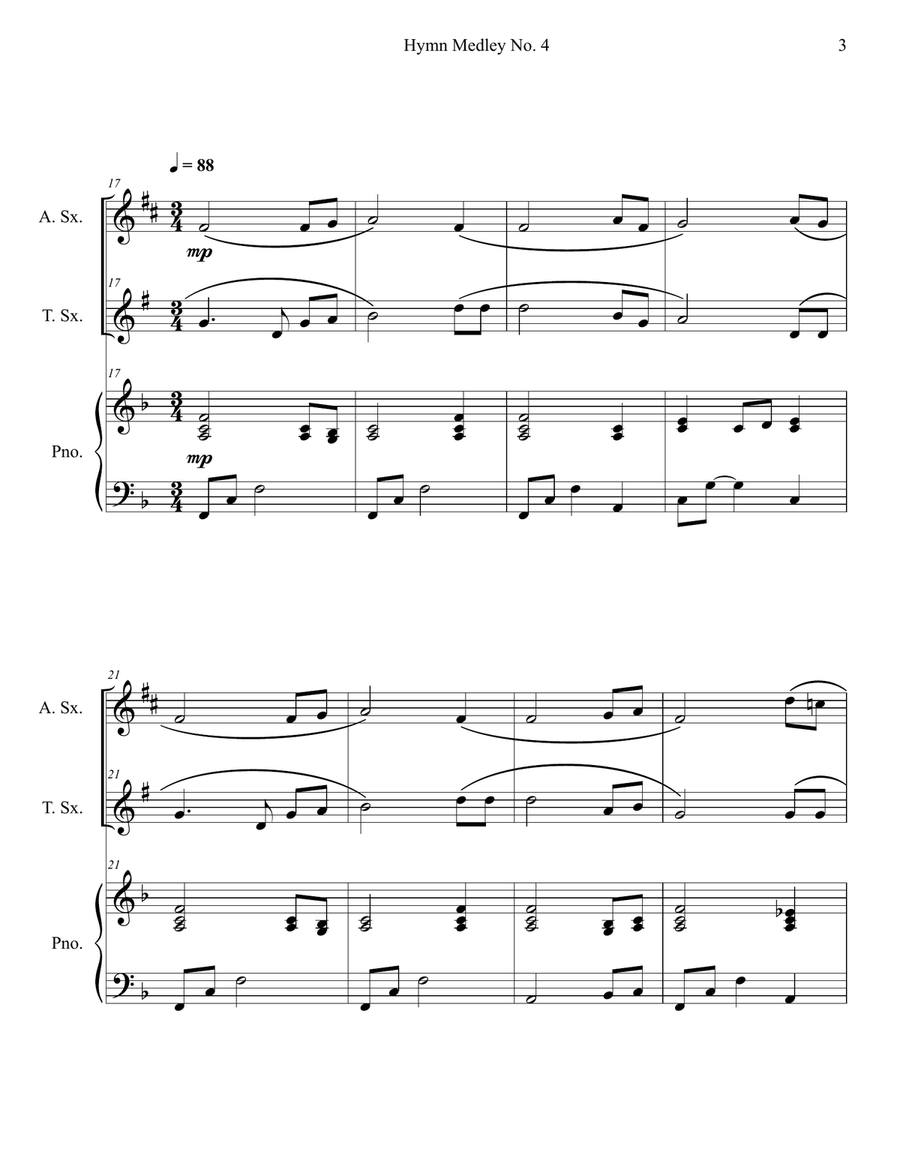 Hymn Medley No. 4 (Alto and Tenor Sax Duet with Piano Accompaniment) Woodwind Duet scores gallery preview page 3