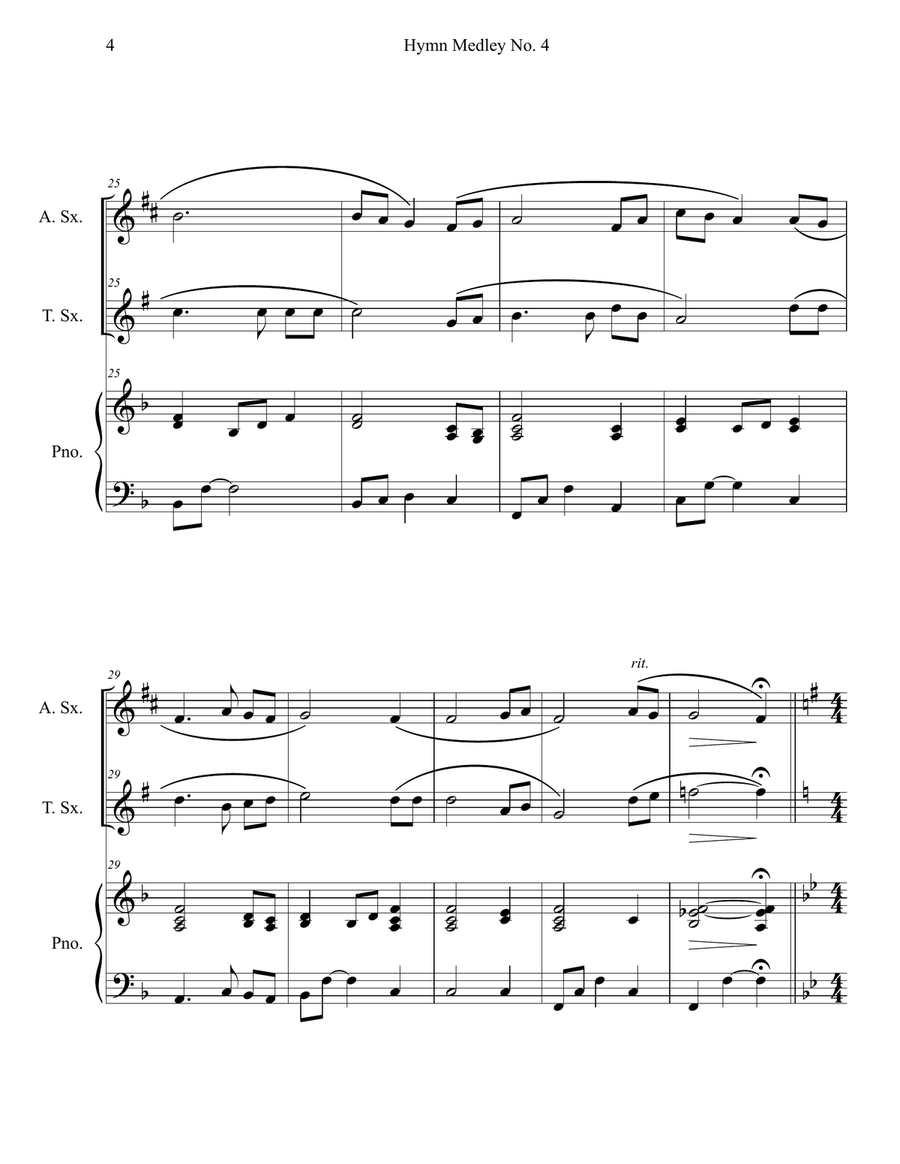 Hymn Medley No. 4 (Alto and Tenor Sax Duet with Piano Accompaniment) Woodwind Duet scores gallery preview page 4