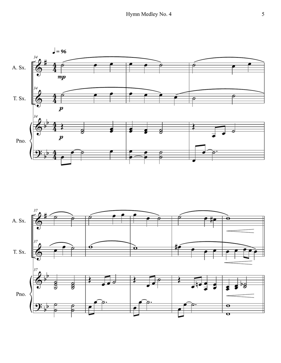 Hymn Medley No. 4 (Alto and Tenor Sax Duet with Piano Accompaniment) Woodwind Duet scores gallery preview page 5