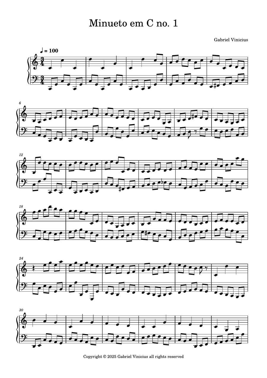 Minueto in C No. 1 Minueto in C No. 1 Easy Piano scores gallery preview page 1
