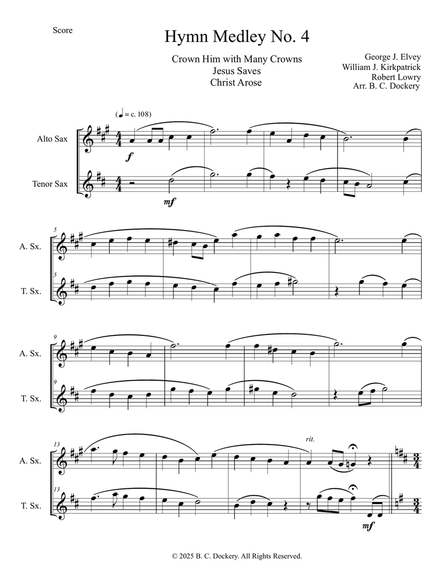 Hymn Medley No. 4 (Alto and Tenor Sax Duet) Woodwind Duet scores gallery preview page 1