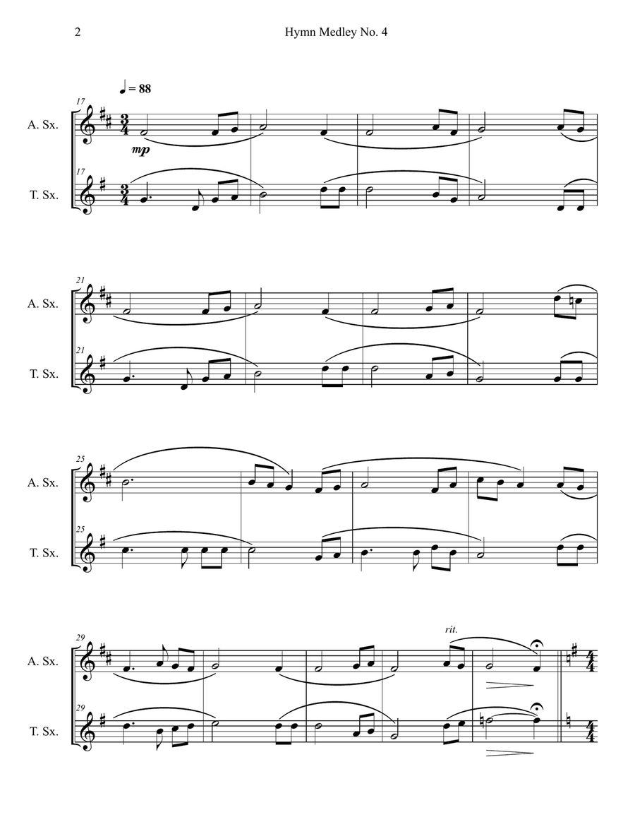 Hymn Medley No. 4 (Alto and Tenor Sax Duet) Woodwind Duet scores gallery preview page 2