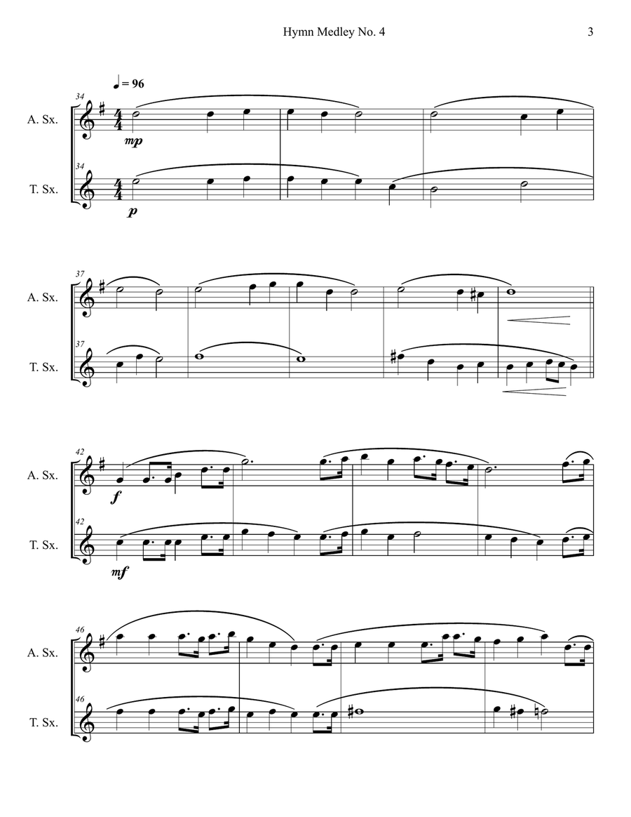 Hymn Medley No. 4 (Alto and Tenor Sax Duet) Woodwind Duet scores gallery preview page 3