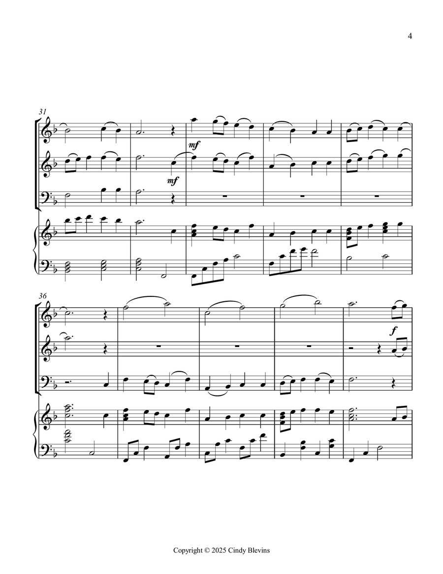 I Sing the Mighty Power of God, for Two Violins, Cello and Piano Piano Quartet scores gallery preview page 5