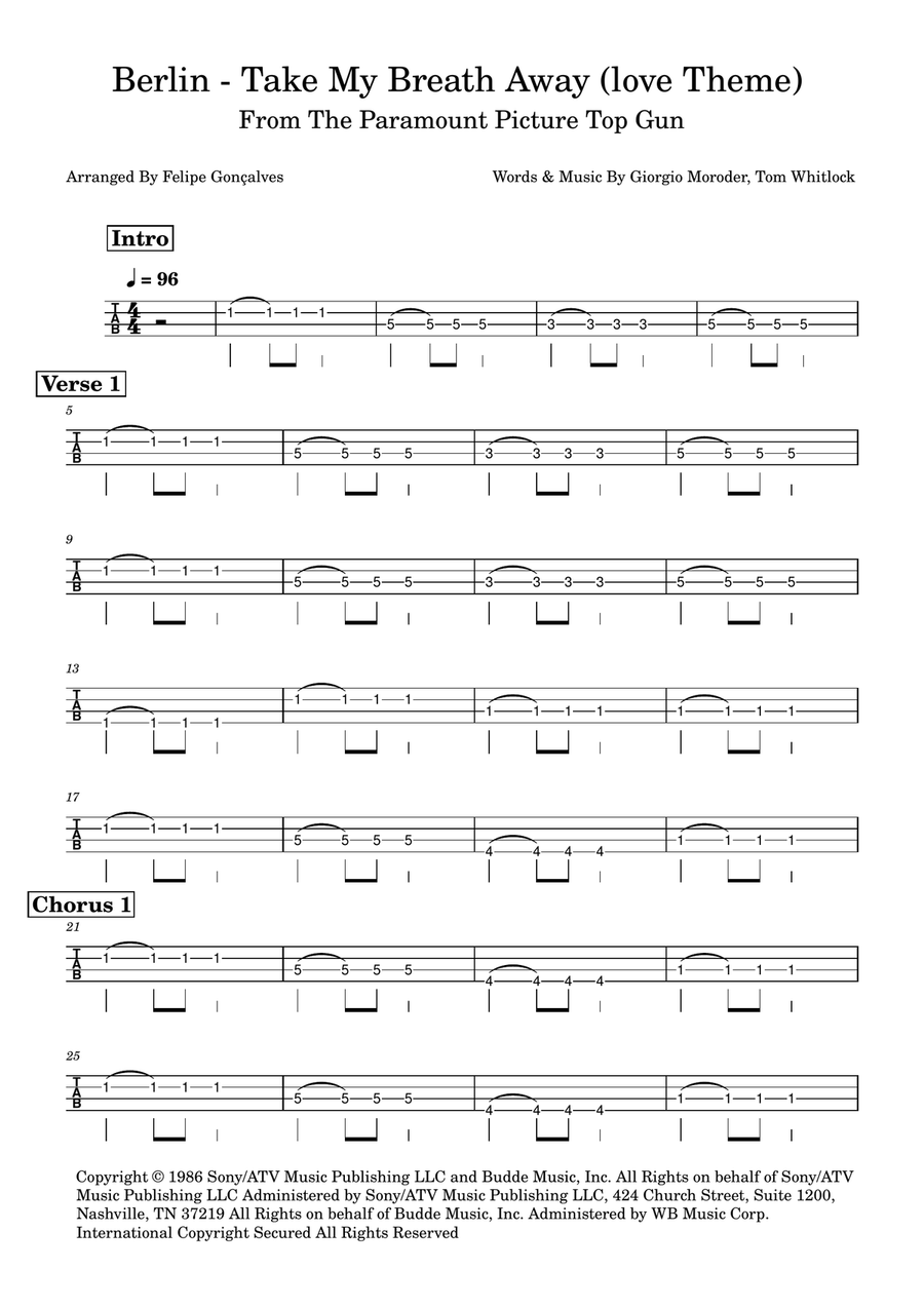 Take My Breath Away (Love Theme) Acoustic Guitar scores gallery preview page 1