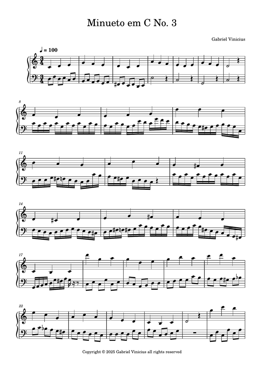 Minueto in C No. 3 Minueto in C No. 3 Piano Solo scores gallery preview page 1