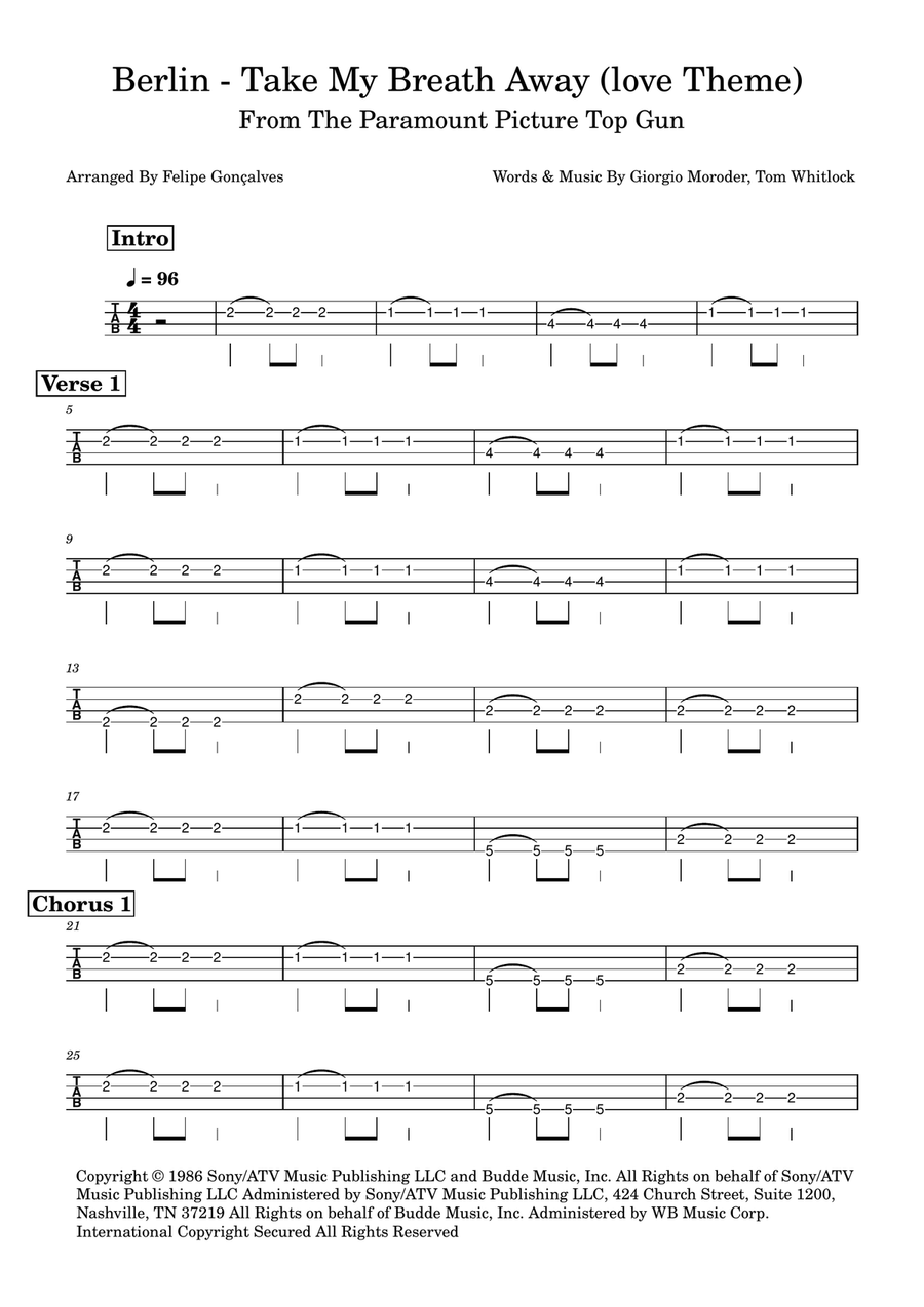 Take My Breath Away (Love Theme) Acoustic Guitar scores gallery preview page 1