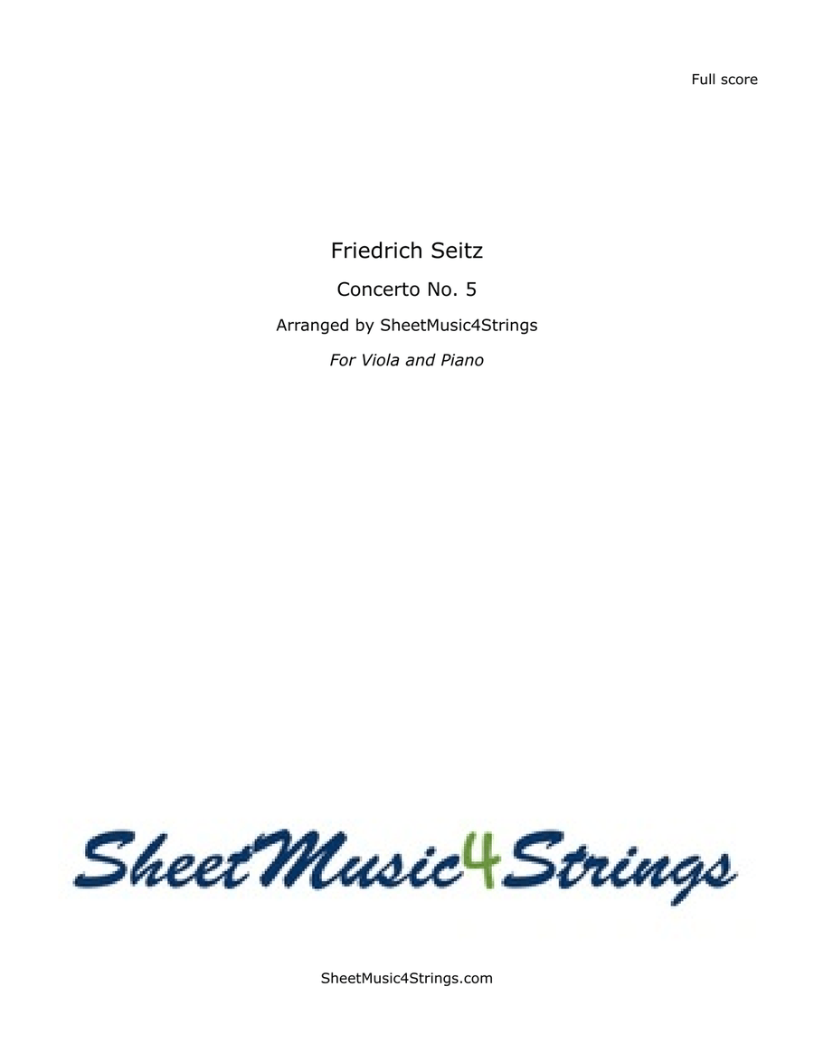 Seitz, F. - Concerto No. 5, Op. 22 Arranged for Viola and Piano Piano scores gallery preview page 1