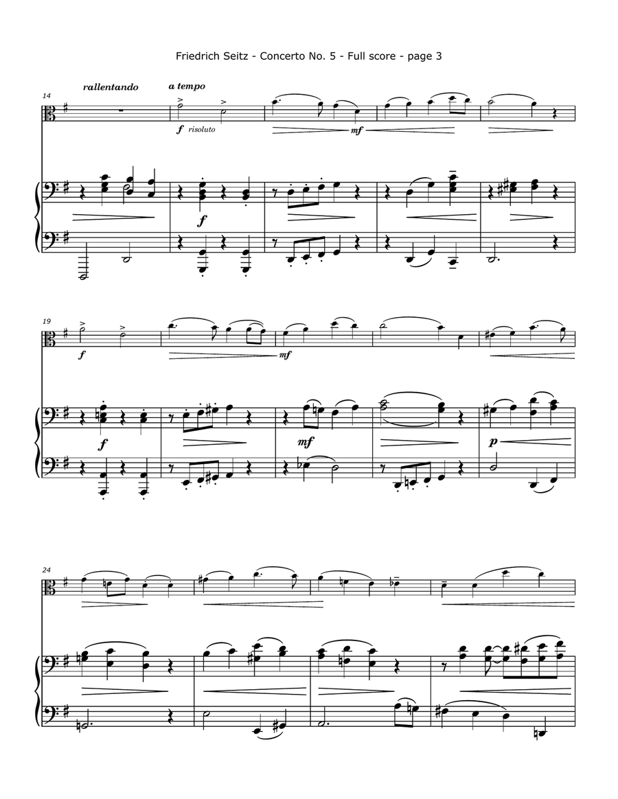 Seitz, F. - Concerto No. 5, Op. 22 Arranged for Viola and Piano Piano scores gallery preview page 3