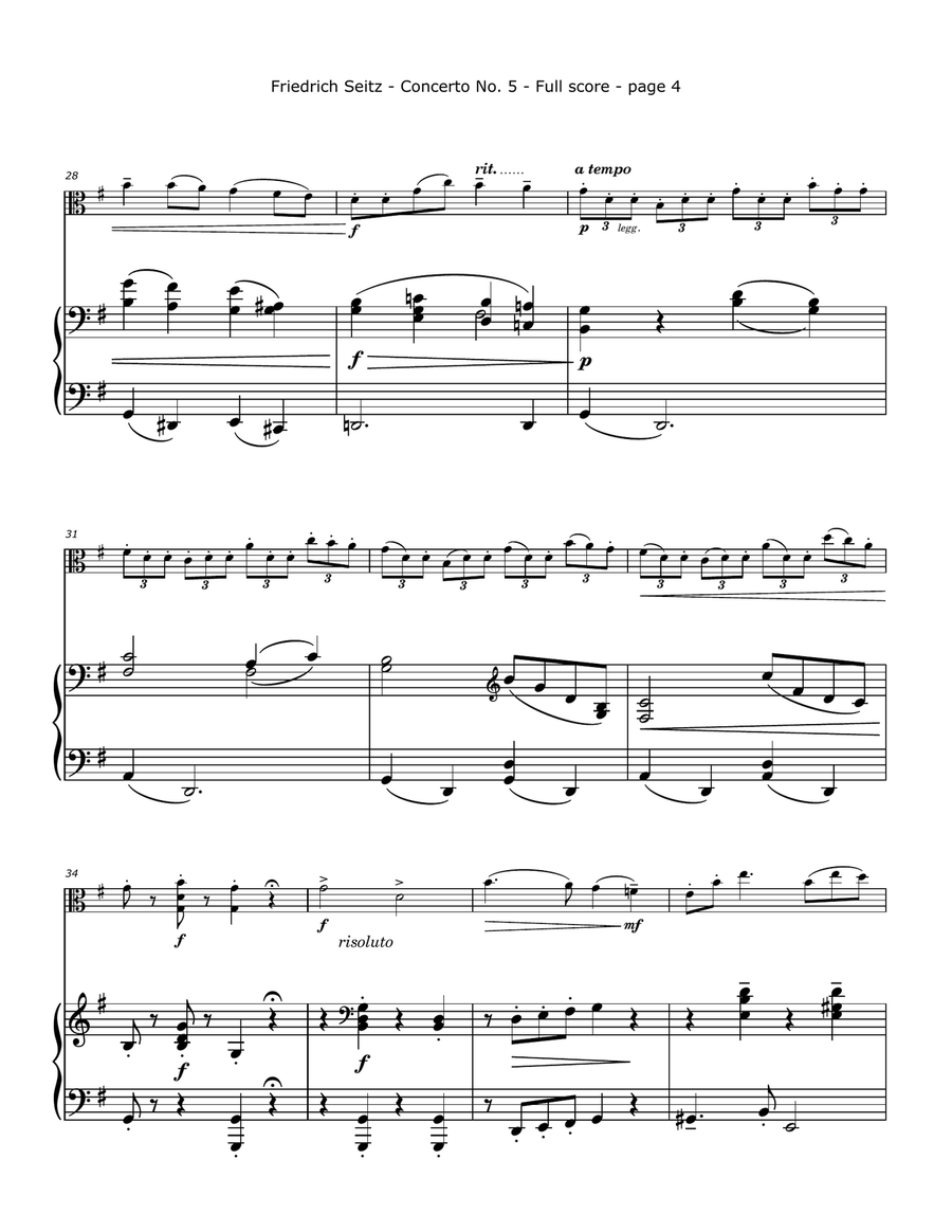 Seitz, F. - Concerto No. 5, Op. 22 Arranged for Viola and Piano Piano scores gallery preview page 4