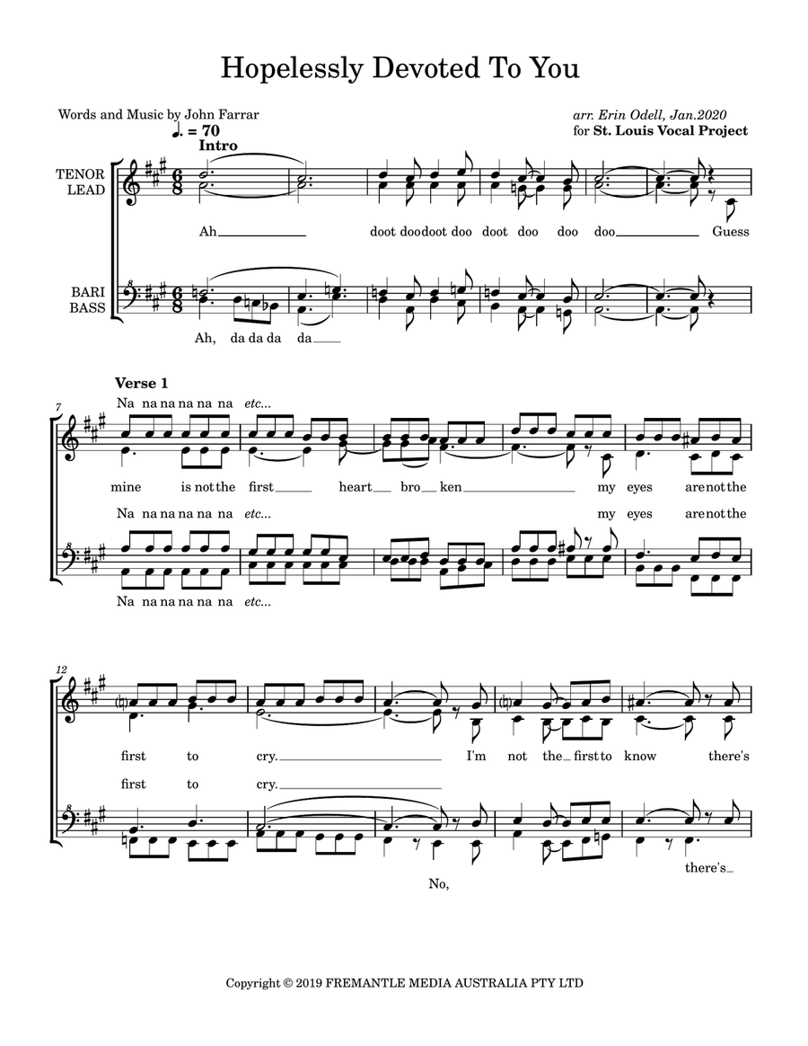 Olivia Newton-John: Hopelessly Devoted To You (The SSAA scores gallery preview page 1