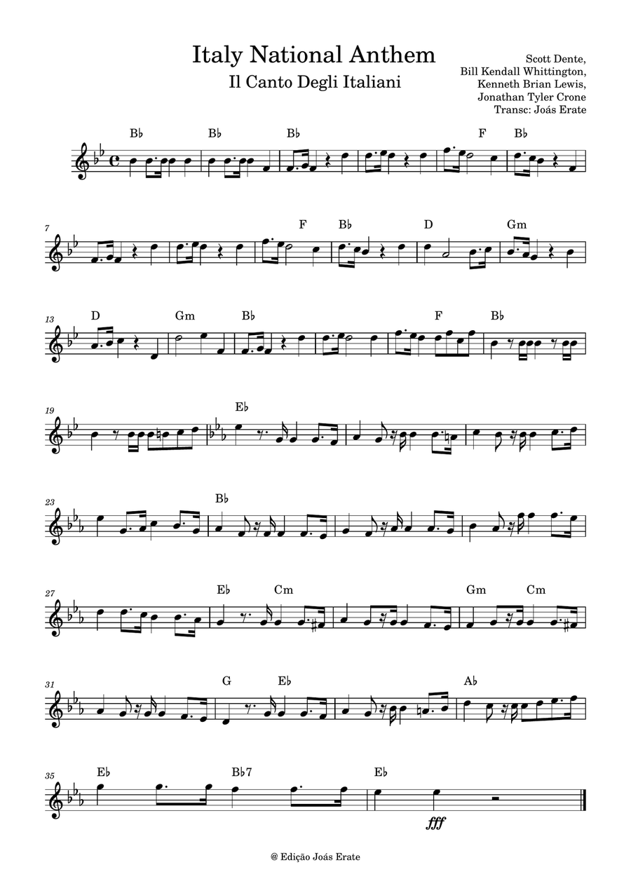 Italy National Anthem (Il Canto Degli Italiani) Piano scores gallery preview page 1